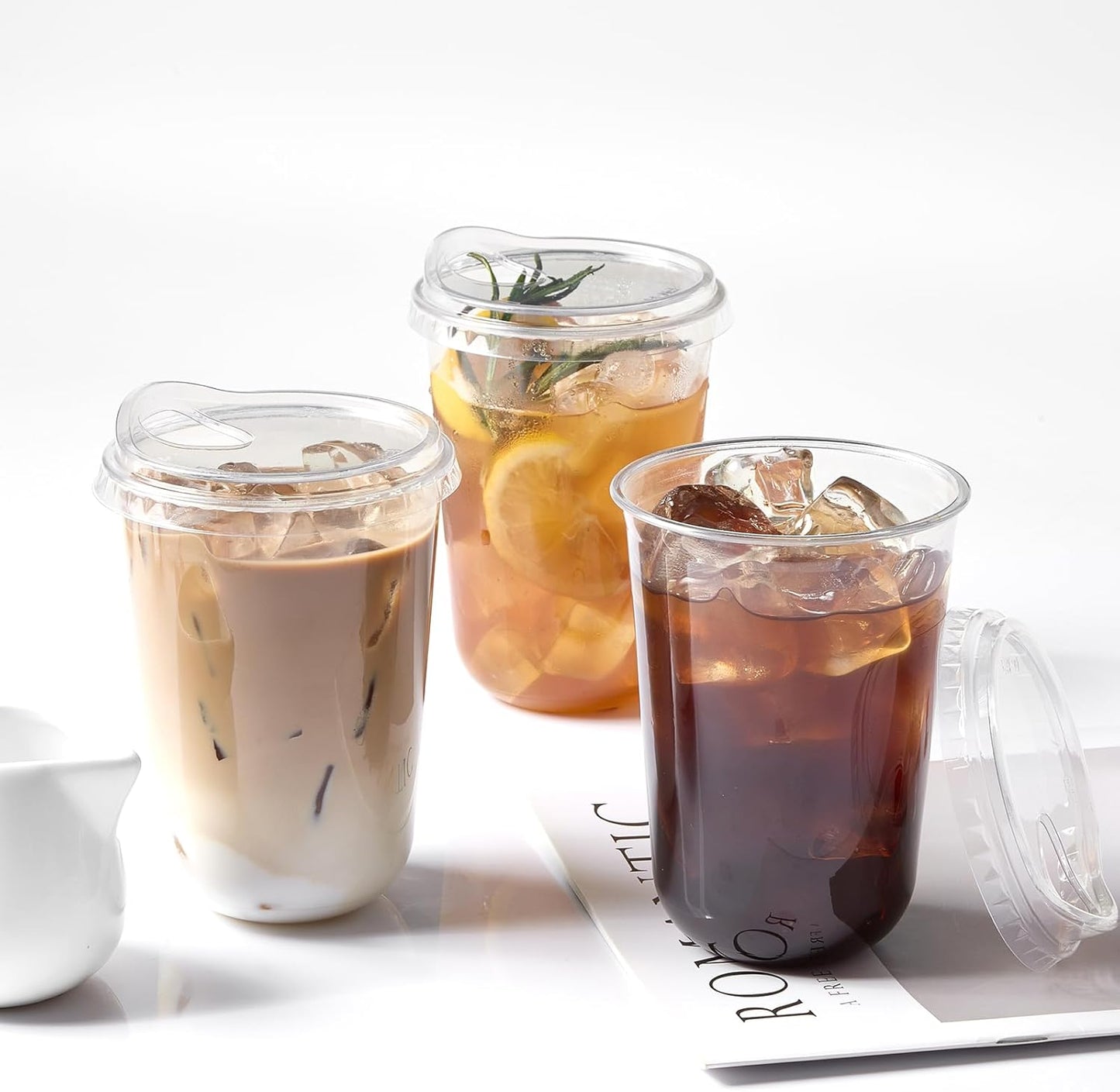 Round Bottom Clear Plastic Cups with Sip Lids, 50 Sets, 16 Oz Disposable Iced Coffee Cups with Strawless Lids To Go Cold Drink Cups for Smoothies, Juices, Party Catering