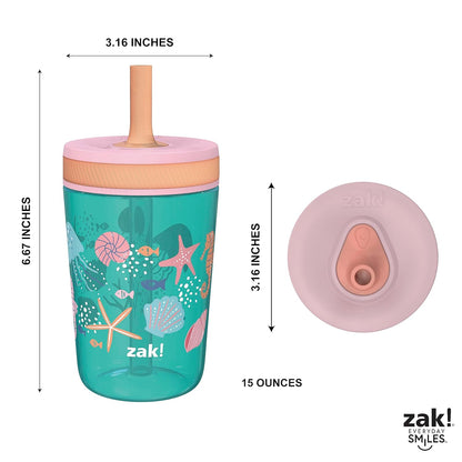Zak Designs 15oz Bluey Kelso Tumbler Set, Leak-Proof Screw-On Lid with Straw Made of Durable Plastic and Silicone, Perfect Bundle for Kids, 2 Count (Pack of 1) - Colors B
