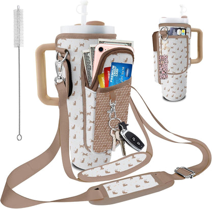 Stanley Carrier Bag for Stanley 40oz/30ozTumbler with Phone with 2 Adjustable Strap,3 Pockets Bottle Stanley Cup Carrier Bag & Case,Accessories for Hiking Travelling
