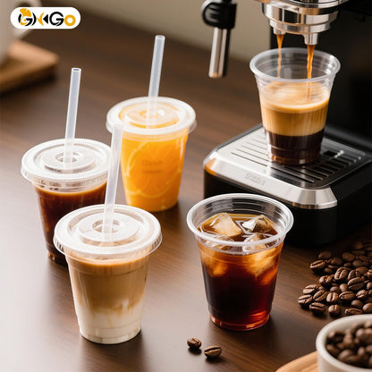 Ginkgo 32 oz Clear Plastic Cups with Lids and Jumbo Straws, Disposable To Go Iced Coffee Cups for Smoothie, Boba Milk Tea - 50 Pack