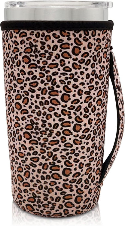 Reusable Iced Coffee Cup Sleeve Neoprene Insulated Sleeves Cup Holder with handle Idea for 30oz - 32oz Tumbler Cups, Protein Shake Bottles(Only Cup Sleeves), Black - Colors A