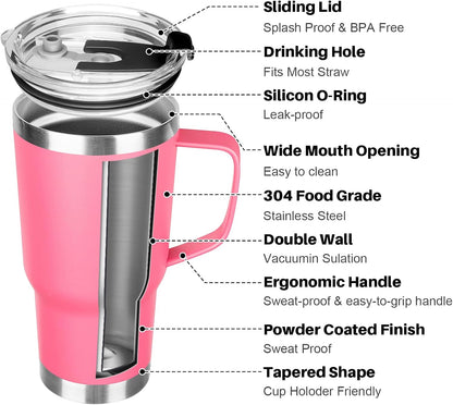 20 oz Tumbler with Handle, Stainless Steel Insulated Tumbler with Lid and Straw, Double Wall Vacuum Coffee Mug Tumbler, Insulated Coffee Thermal Cup for Cold and Hot (Light Purple)