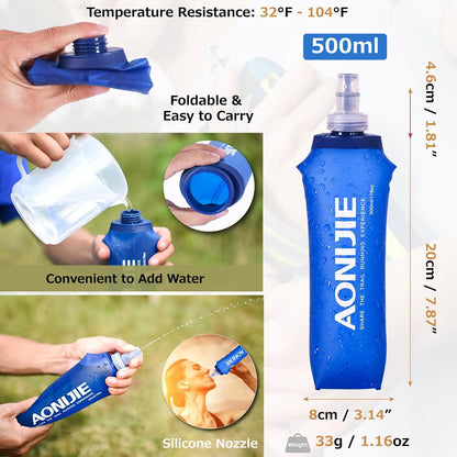 Azarxis TPU Soft Flask Collapsible Water Bottles BPA-Free 250ml 350ml 500ml for Hydration Vest Pack Running Hiking Cycling Climbing
