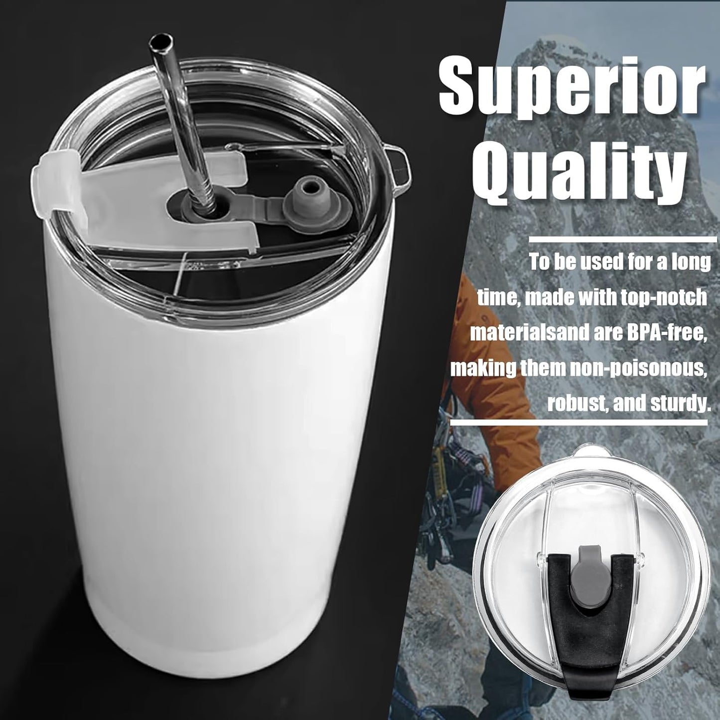 2 Pcs Tumbler Flip Lid for 20oz Water Bottle, Plastic Cup Replacement Cover, Spill Proof for Travel Mug Bottle (Black, Flip)