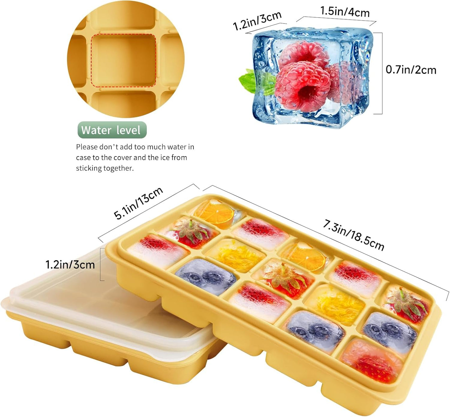 Ice Cube Trays Set of 2, Easy Release 15 Flexible Silicone Ice Cube Molds with Removable Lid Reusable Freezer Ice Trays Stackable for Whiskey, Baby Food, BPA Free (BAMBOO GREEN)