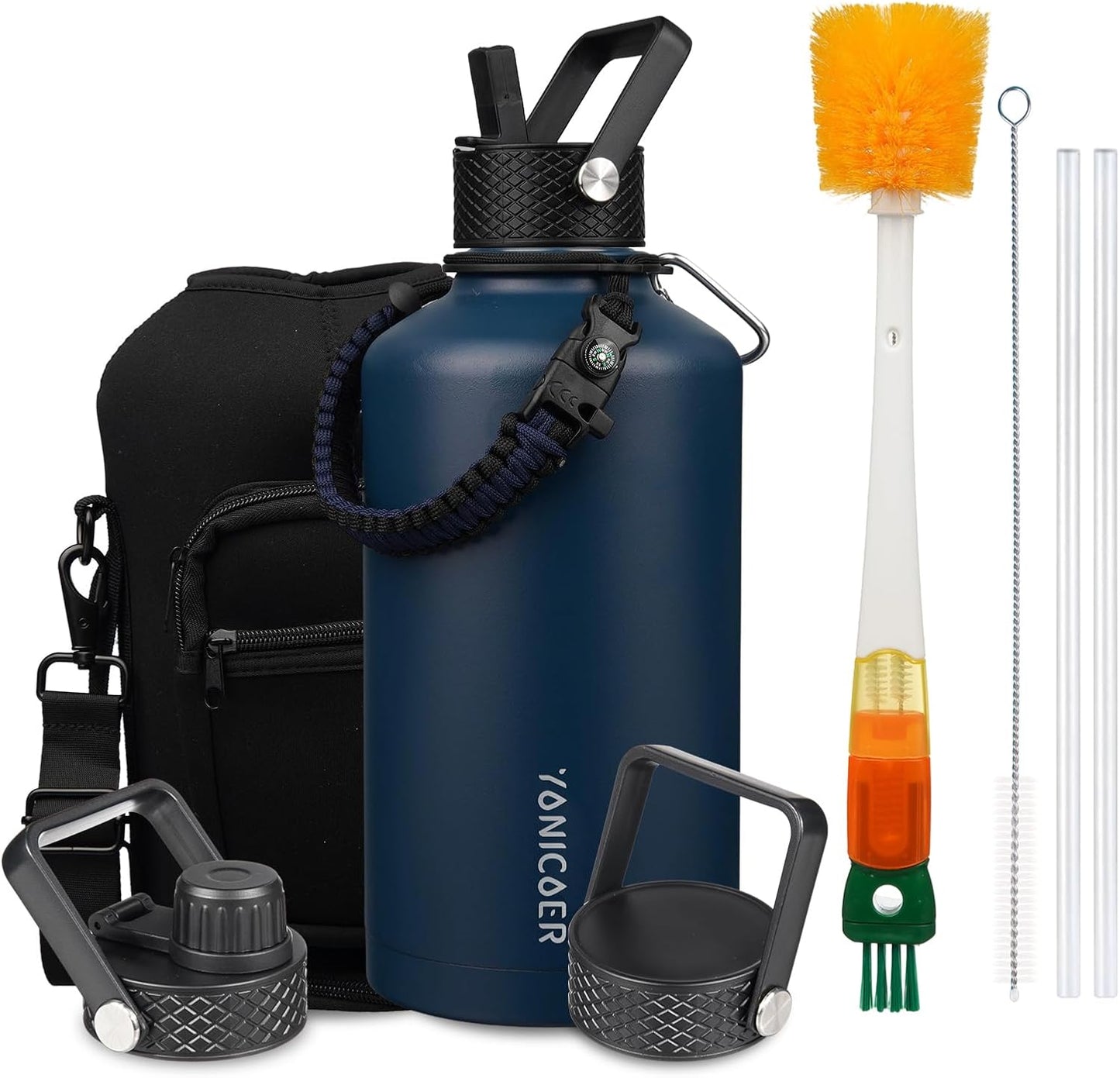 Insulated Water Bottle 40oz,Triple Wall Vacuum Stainless Steel(Dishwasher Safe),Leak Proof & Non-BPA,Flask Jug with Paracord Handle & Straw Spout Lids Sports Cherry Blossom