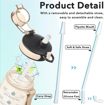 Enerbone Water Bottle, Leakproof BPA & Toxic Free, Motivational Water Bottle with Times to Drink and Straw, Fitness Sports Water Bottle with Strap for Office, Gym, Outdoor Sports
