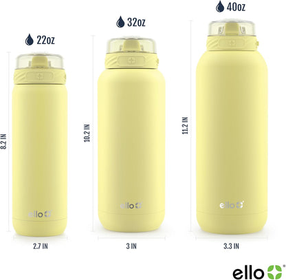 Ello Cooper 22oz Stainless Steel Water Bottle with Straw and Carry Handle, Double Walled and Vacuum Insulated Metal, Leak Proof Locking Lid with Soft Silicone Spout, Reusable, BPA Free, Lilac