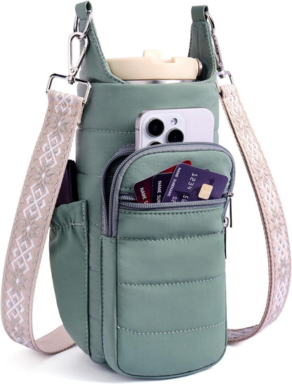Water Bottle Bag 40 oz Crossbody Bag Insulated Carrier Purse Holder for Walking Hiking with Adjustable Strap