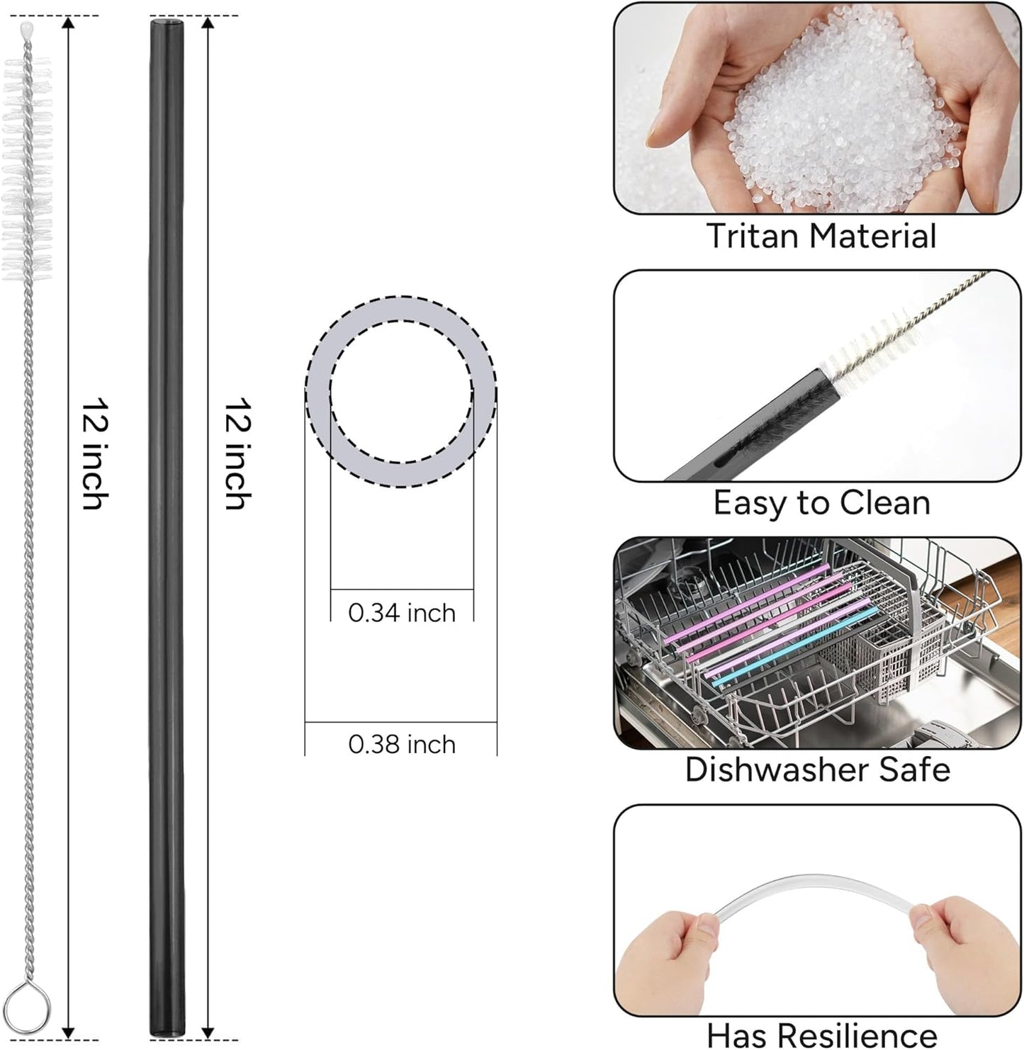 Replacement Straw Compatible with 40 oz Stanley Quencher Tumbler, 12 Inch Extra Long Reusable Plastic Straws for 40 Oz Cup,Clear-6 Pack