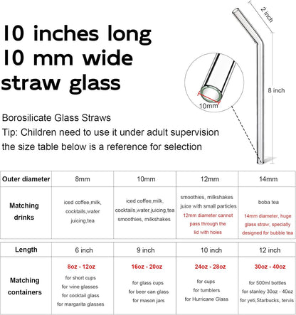 Reusable Glass Straws Shatter Resistant Clear, Skinny Glass Straw Bent Thin for 16 oz Cups Tumblers 9 inch 8mm
