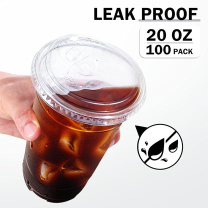 BYSNOW 100 Pack 16 oz Clear Plastic Cups with Lids, Disposable Iced Coffee Cups with Sip Lids, Sturdy Plastic Smoothie Cups for Cold Drinks