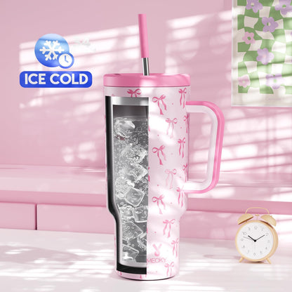 Meoky 40 oz Tumbler with Handle and Straw: Stainless Steel Insulated Tumbler with Lid and Straw - 100% Leak Proof Tumbler for Car Cup Holders - Travelers Commuters Workers, Donut