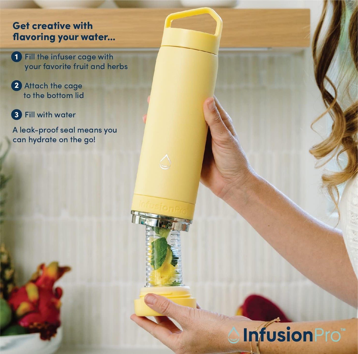 Infusion Pro Fruit Infuser Water Bottle with Straw Lid (32 oz) Stainless Steel Vacuum Insulated : 50 Recipe Fruit Infusion eBook : More Flavor : Easy Cleaning : Great Gift