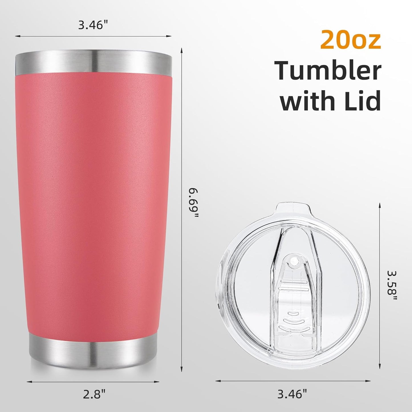 20 oz Tumbler with Lid Stainless Steel Insulated Tumblers Double Wall Vacuum Coffee Mug Powder Coated Tumbler Cups for Cold and Hot Drinks, Tropical Pink, 1 pack