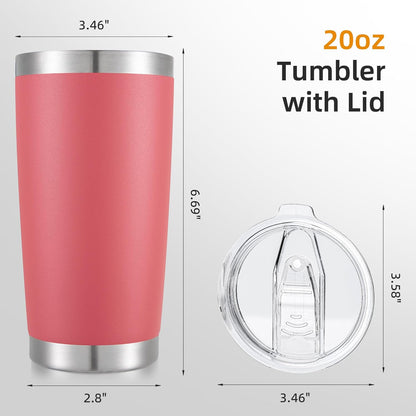 20 oz Tumbler with Lid Stainless Steel Insulated Tumblers Double Wall Vacuum Coffee Mug Powder Coated Tumbler Cups for Cold and Hot Drinks, Tropical Pink, 1 pack