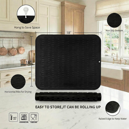 MicoYang Silicone Dish Drying Mat for Multiple Usage,Easy clean,Eco-friendly,Heat-resistant Silicone Mat for Kitchen Counter,Sink,Bar,Bottle,or Cup Green M 17 inches x 6 inches