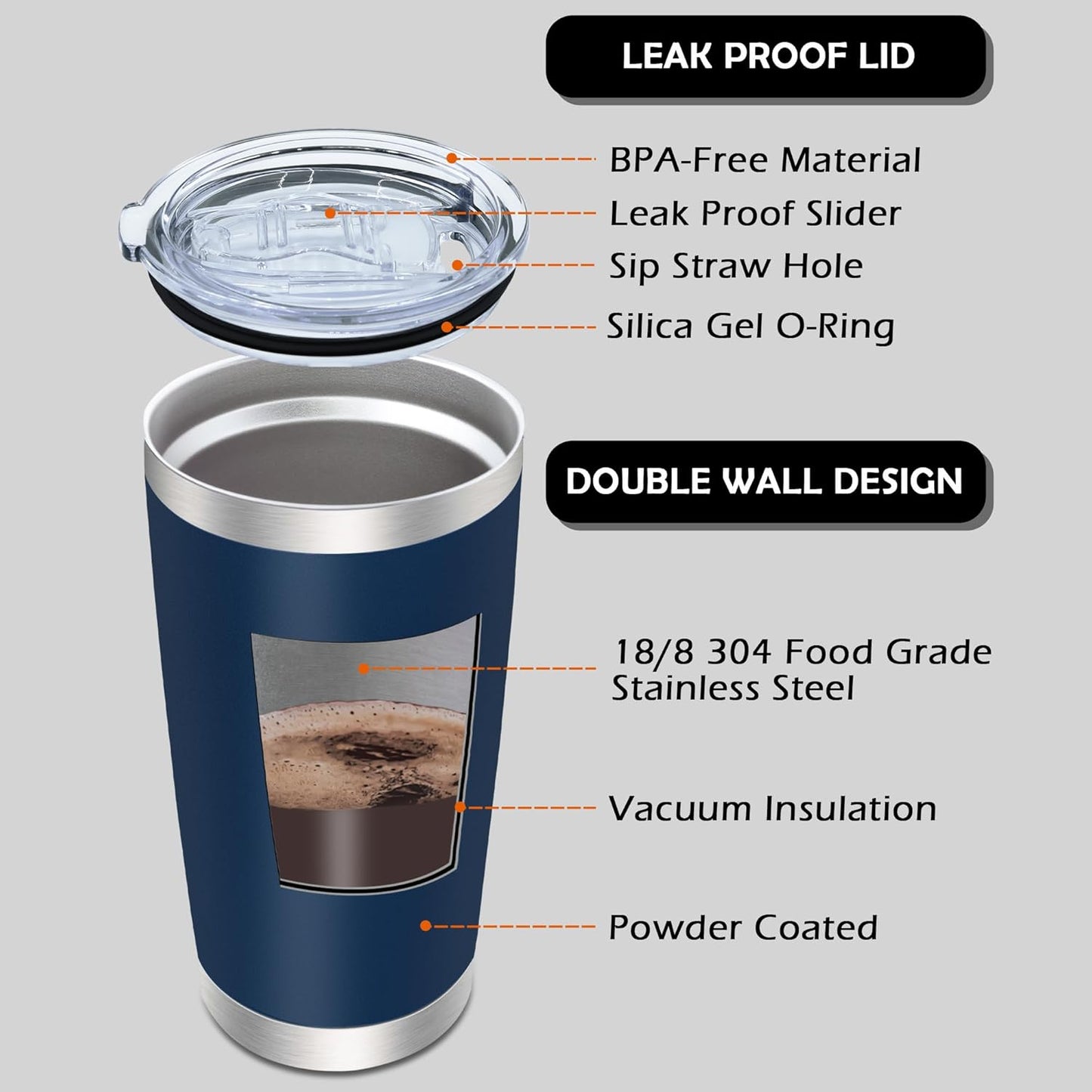 AIANJI 20oz Tumbler Bulk Stainless Steel Tumblers with Lid Vacuum Insulated Double Wall Travel Coffee Mug Powder Coated Tumbler Cup for Hot and Cold Drinks(Stainless Steel, 1 pack)