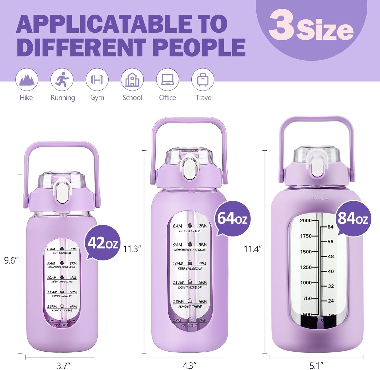 64oz Glass Water Bottles with Straw, Half Gallon Motivational Glass Bottle with Silicone Sleeve and Time Marker, 2L Leakproof Large Glass Water Jug for Gym Home Office,olive