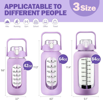 64oz Glass Water Bottles with Straw, Half Gallon Motivational Glass Bottle with Silicone Sleeve and Time Marker, 2L Leakproof Large Glass Water Jug for Gym Home Office,olive