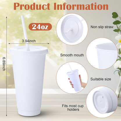 Honeydak 15 Pack Tumbler with Straw and Lid Bulk Cups for Gifts Water Bottle Iced Coffee Travel Mug Cup Reusable Plastic Tumblers for Party Birthdays 24-27 oz (Solid Color)