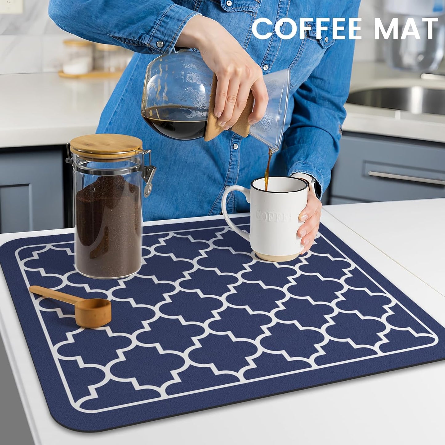 WISELIFE Dish Drying Mat Super Absorbent Drying Mat Large Dish Drying Mats for Kitchen Counter Easy Clean Dish Mat Kitchen Drying Mat15"x 18" Stylish Grey