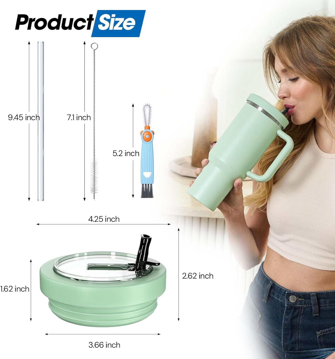40 Oz Tumbler Flip Straw Lid for Stanley Quencher, Silicone Leak Proof Replacement Cover Reusable, Splash Resistant Cup Lids Accessories with Cleaning Brush Set