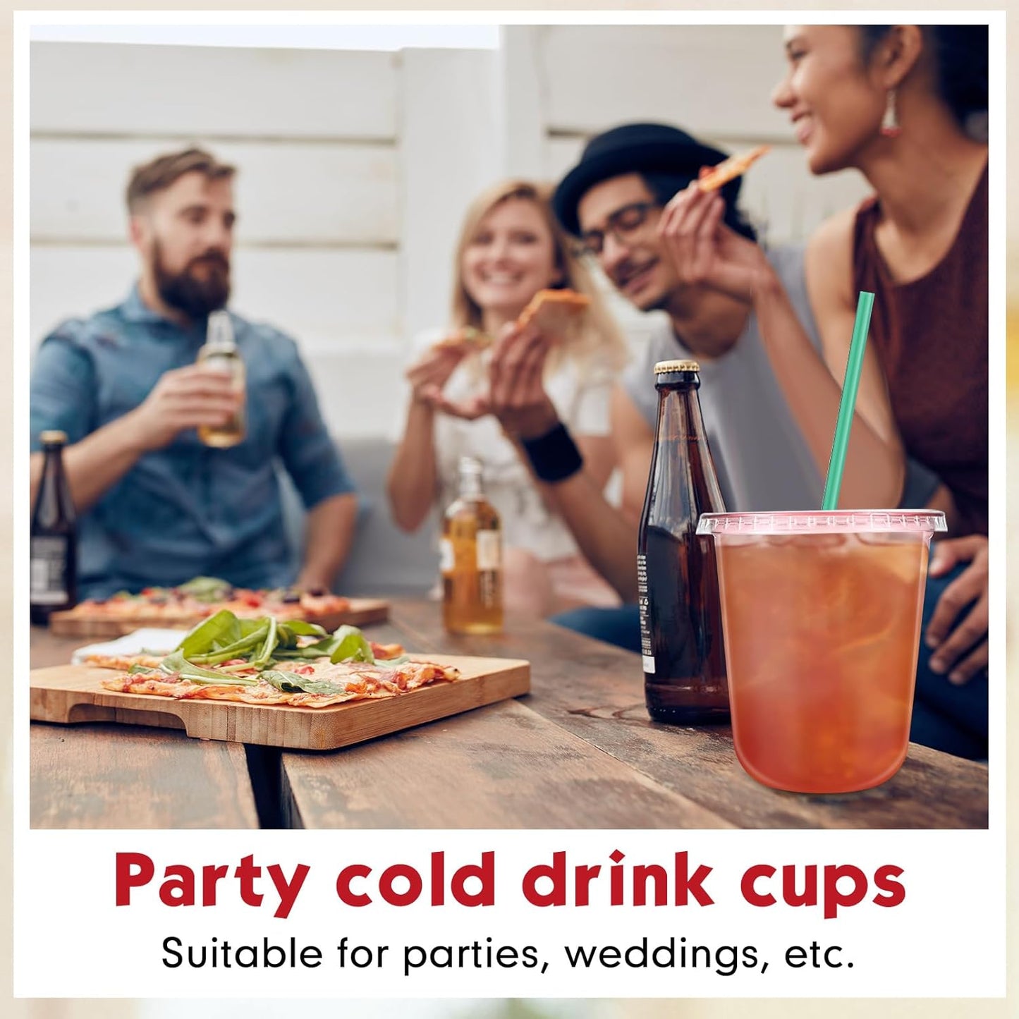 Baderke 25 Set Plastic Cups with Lids and Straws, Disposable Plastic Iced Coffee Cup for Cold Beverage Juice Smoothie Crystal for Coffee Shops Party Catering(Clear,16 oz)