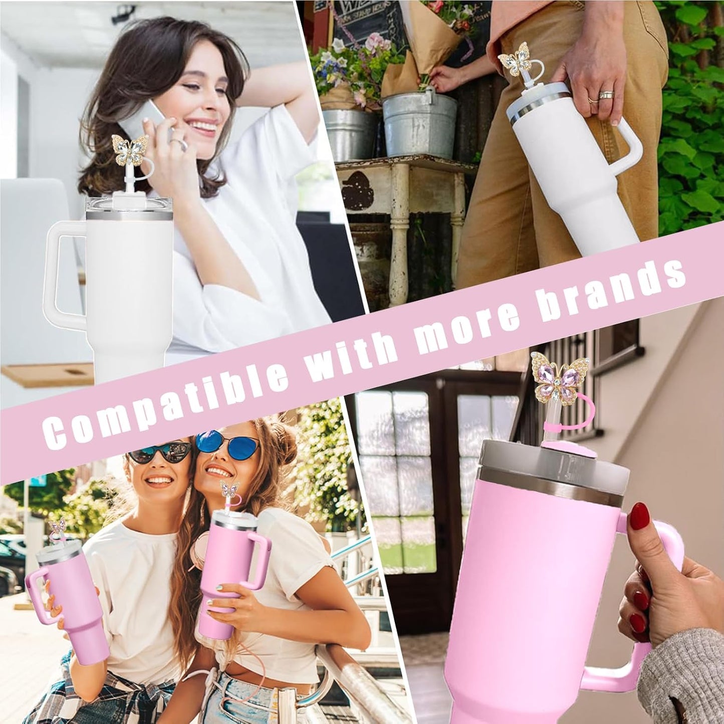 Cute Straw Cover Cap for Stanley Cup Accessories,Bling Straw Toppers for Stanley Tumbler 40&30 oz,Reusable Straws Tips Protectors Compatible with 10mm Straws
