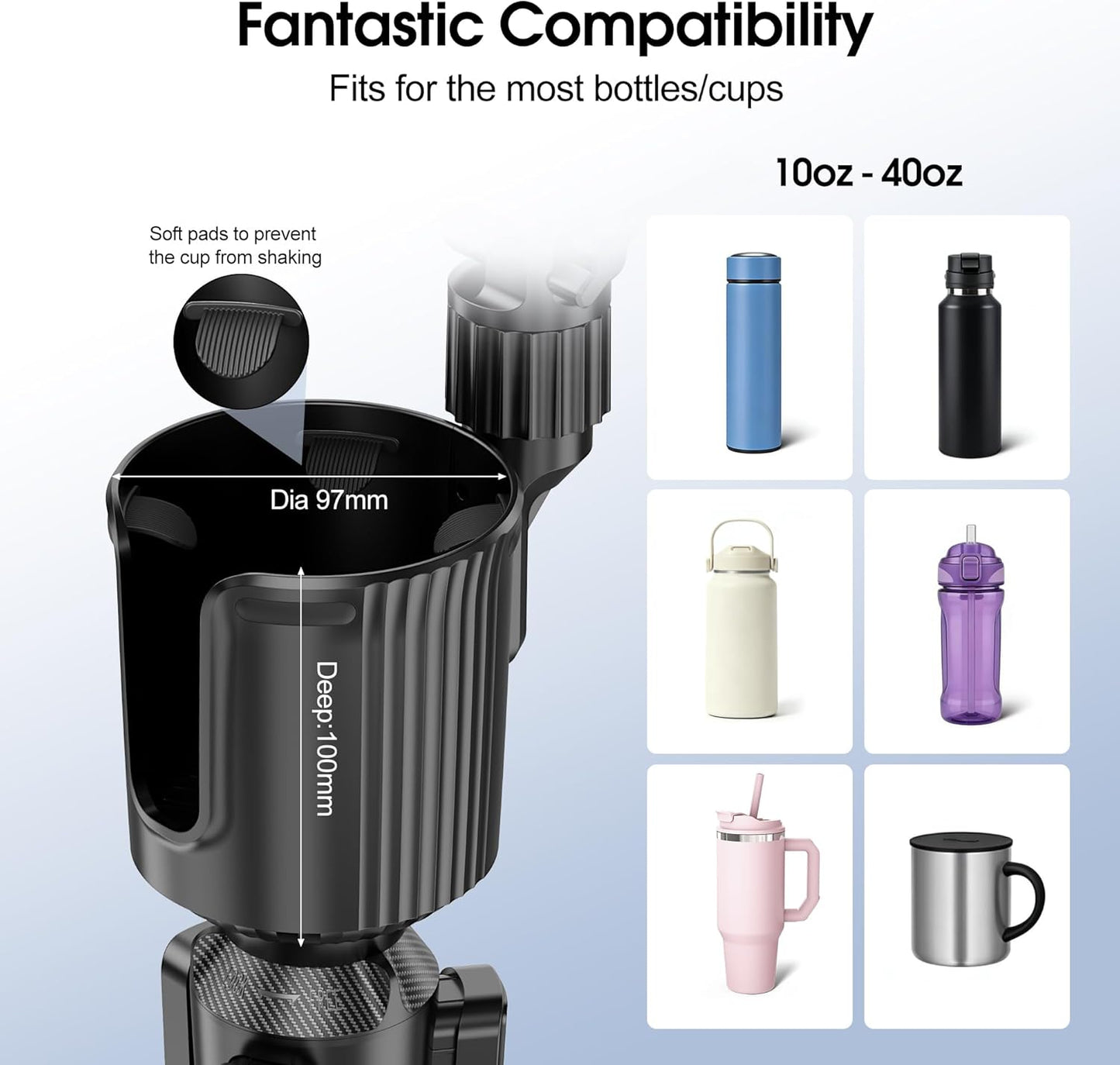 Car Cup Holder Tray, Cup Holder Expander 20.5" Height Adjustable Arm Car Food Tray Table for Eating with Phone Holder Road Trip Essential fit Most Bottles