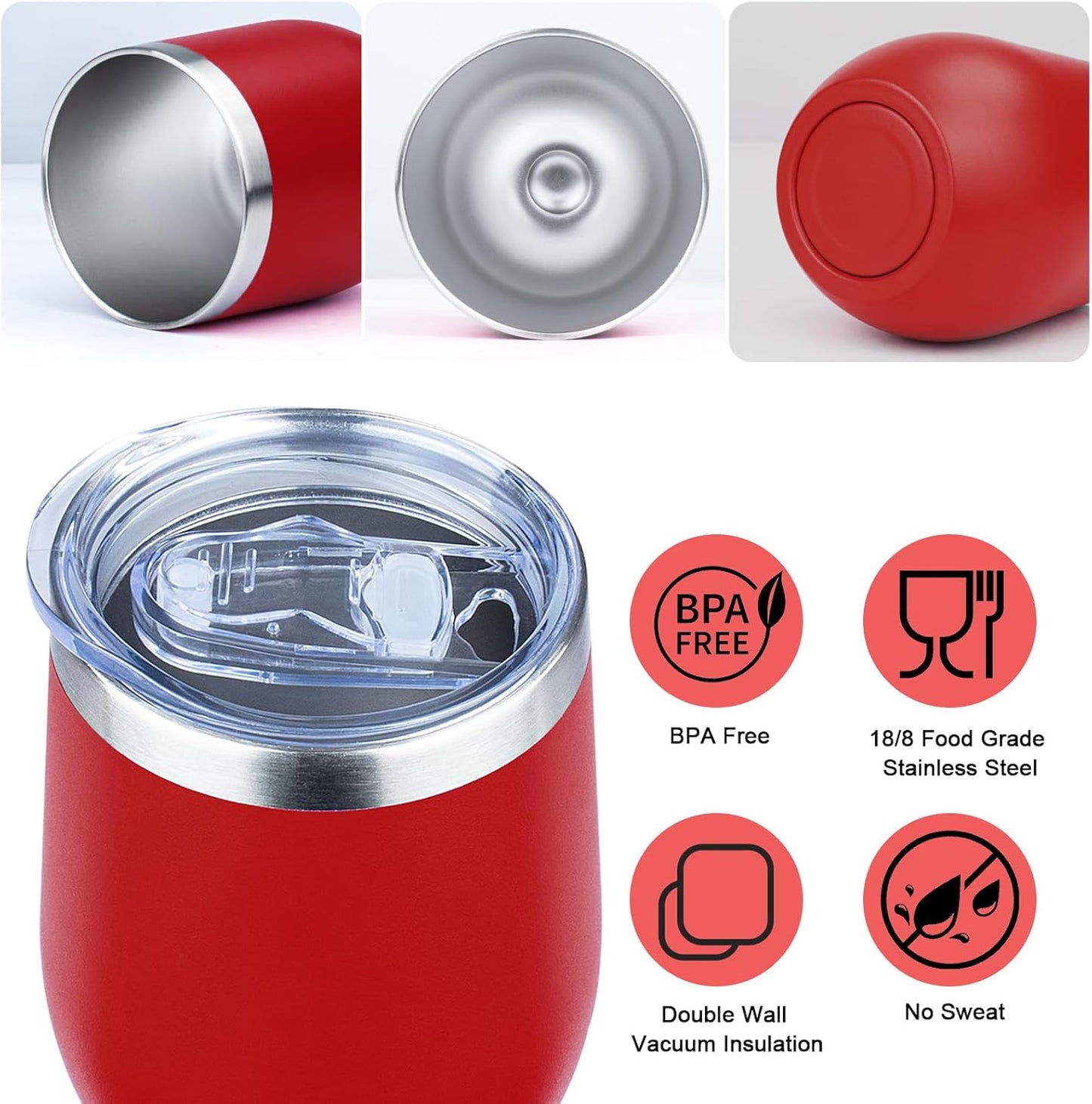 MEZMUT 12 Oz Insulated Wine Tumbler with Lid Double Wall Vacuum Stainless Steel Wine Glass Coffee Mug Insulated Tumbler Cup for Champaign, Cocktail, Beer (Black, 1 Pack)