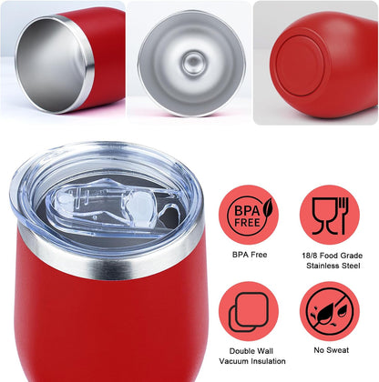 MEZMUT 12 Oz Insulated Wine Tumbler with Lid Double Wall Vacuum Stainless Steel Wine Glass Coffee Mug Insulated Tumbler Cup for Champaign, Cocktail, Beer (Black, 1 Pack)
