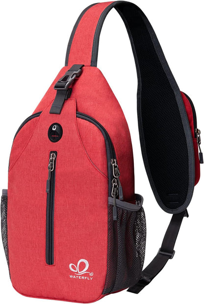 WATERFLY Crossbody Sling Backpack Sling Bag Travel Hiking Chest Bag Daypack (Black)