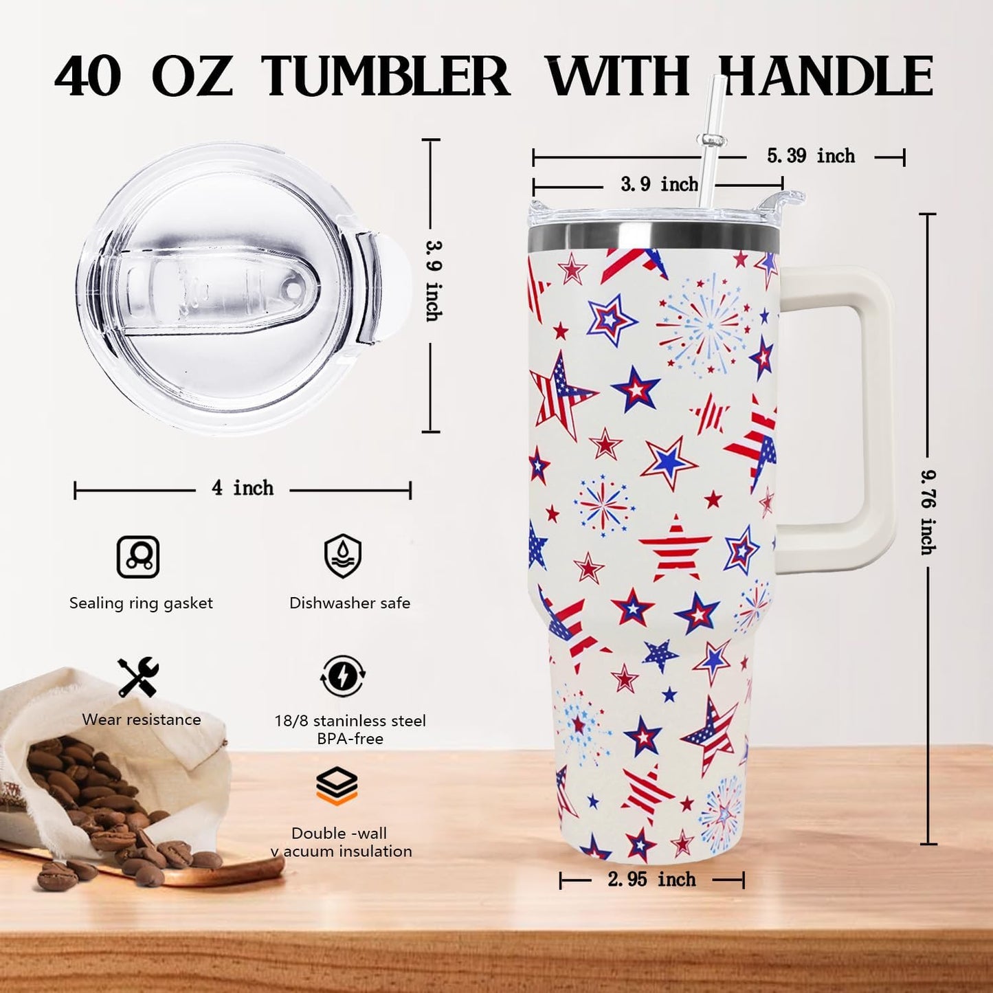 Ceovfoi 40 oz Pickleball Coffee Mug Vacuum Insulated Travel Tumbler with Handle, Lid & Straw - Perfect Pickleball Gifts for Players, Coaches, Lovers | Pickleball Accessories