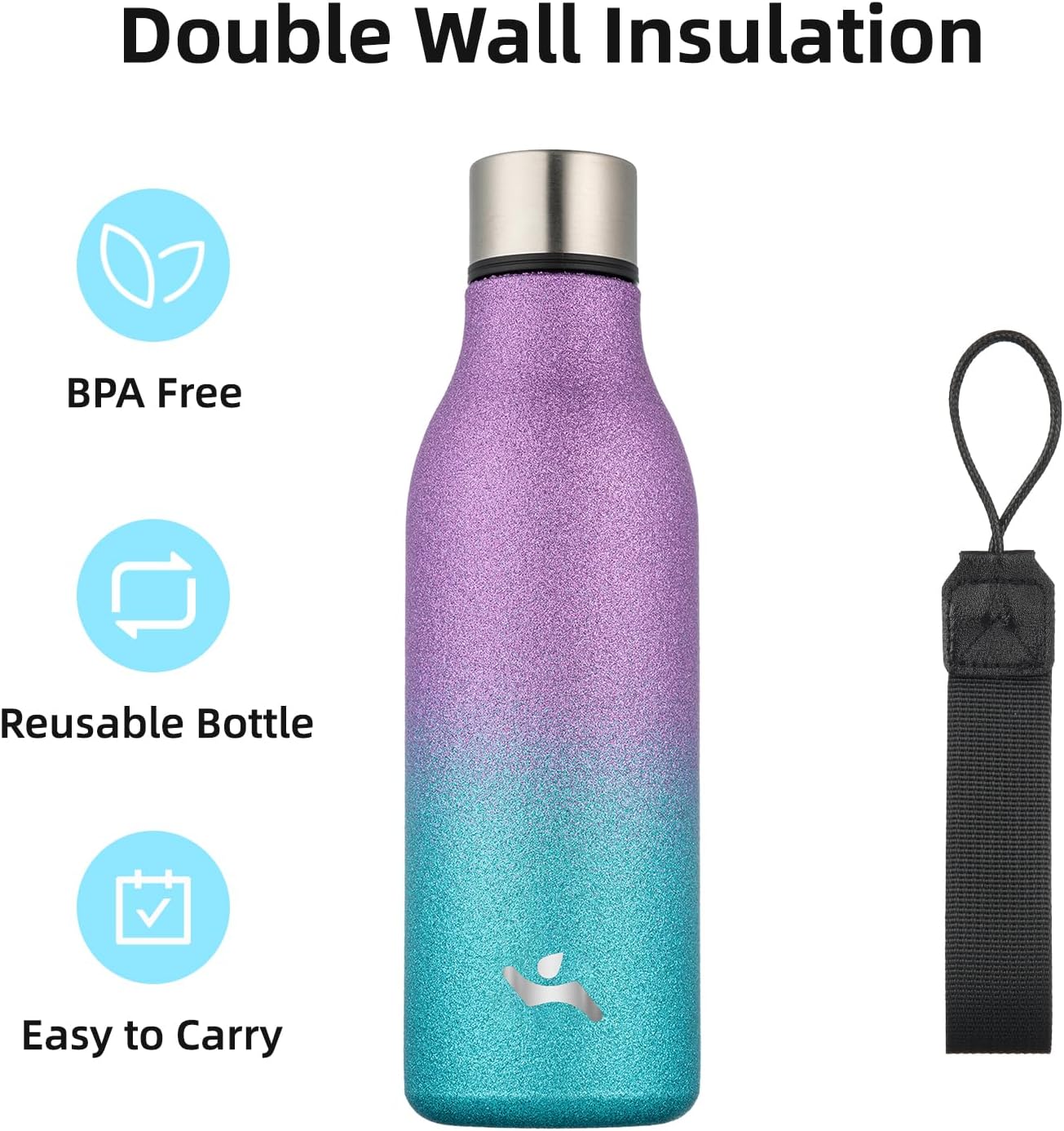 Konokyo Insulated Water Bottle with Strap,18 oz Double Wall Stainless Steel Vacuum Bottles Metal Water Flask,Macaron Green - Colors A