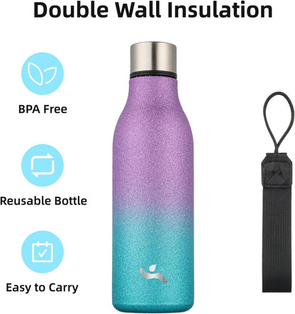 Konokyo Insulated Water Bottle with Strap,18 oz Double Wall Stainless Steel Vacuum Bottles Metal Water Flask,Macaron Green - Colors A