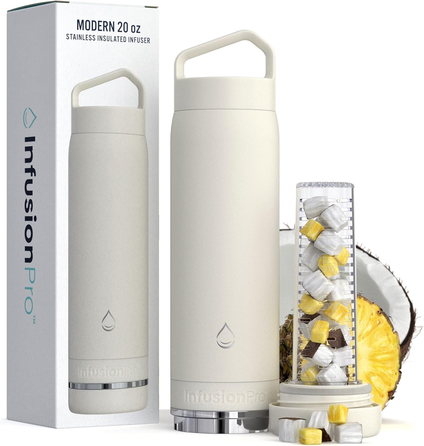 Infusion Pro Fruit Infuser Water Bottle with Straw Lid (32 oz) Stainless Steel Vacuum Insulated : 50 Recipe Fruit Infusion eBook : More Flavor : Easy Cleaning : Great Gift