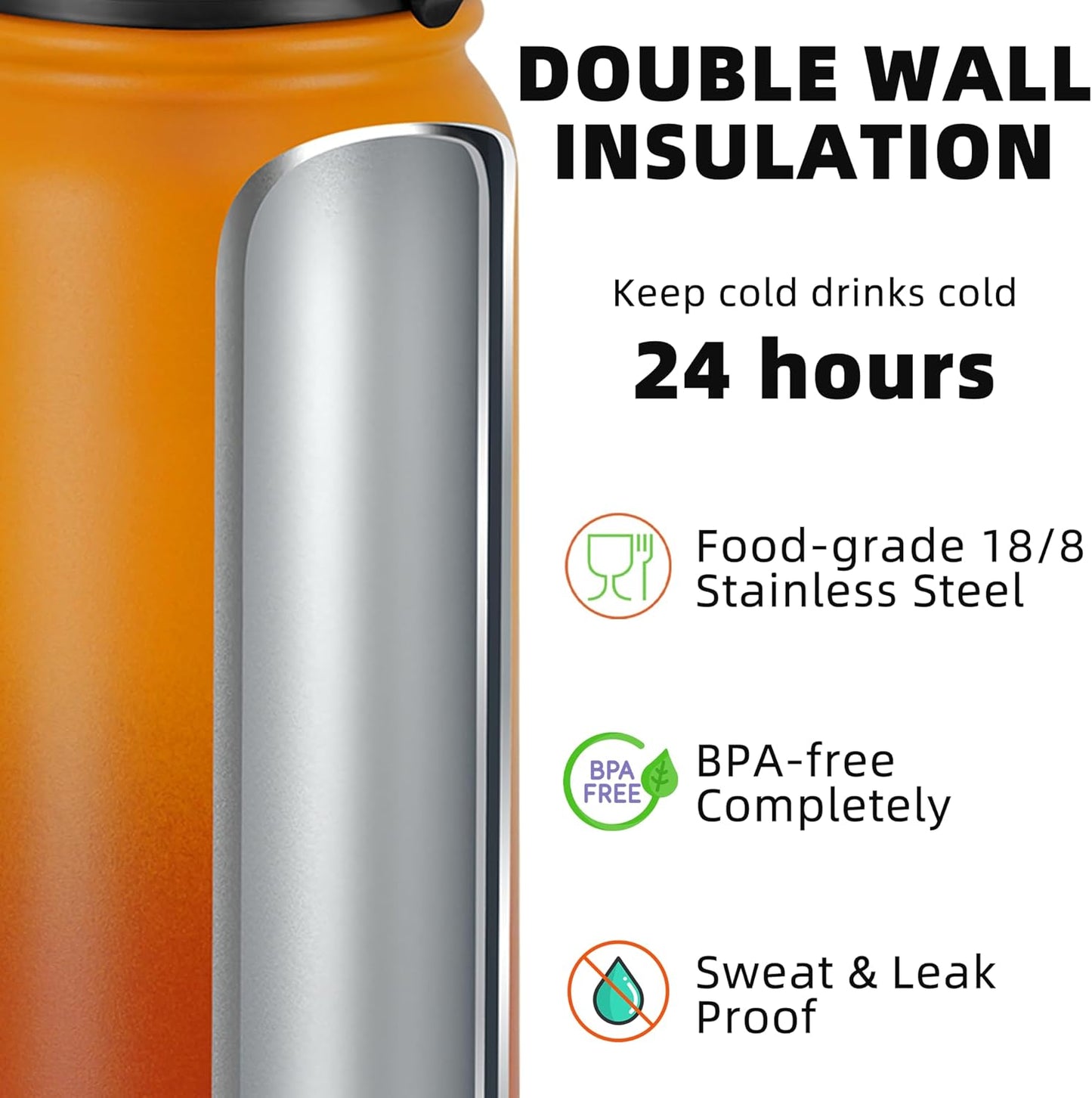Fanhaw 20 oz Insulated Stainless Steel Water Bottle with Anti-Dust Chug Lid, Leakproof Vacuum Metal Everyday Use Bottle for Kids, Teens & Adults, Back to School Essentials (Green Blue)