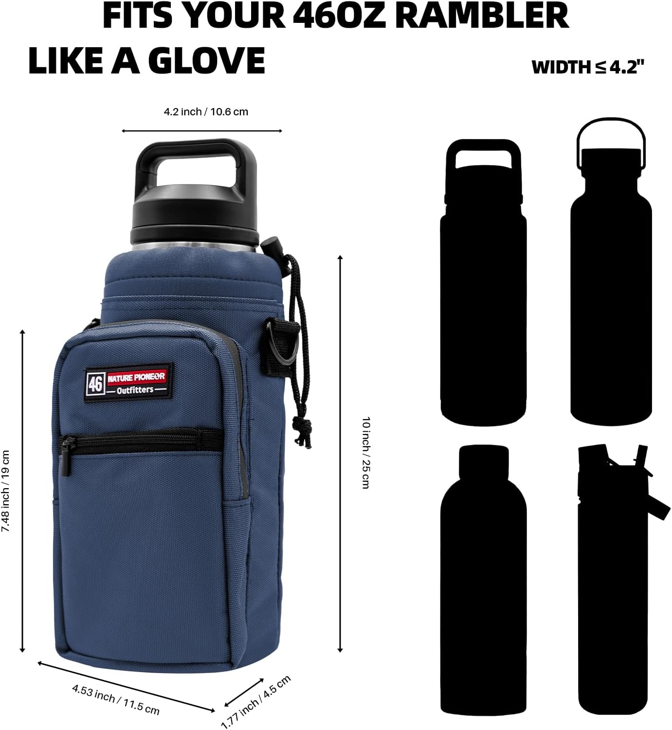 NATURE PIONEOR Water Bottle Holder with Adjustable Strap - 26/32/36/40/46/64oz Insulated Water Bottle Sling Carrier with Paracord Handle & 2 Pockets, Outdoor Sports, Hiking, Camping, Gym