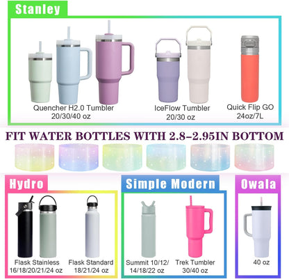 Jelly Luster Glitter Silicone Transparent Boot for Stanley 20-40oz, Compatible with Hydro Flask or Other Water Bottle Tumbler, 2.85-3.0 inch Protective Anti-Slip Bottom Sleeve Cover
