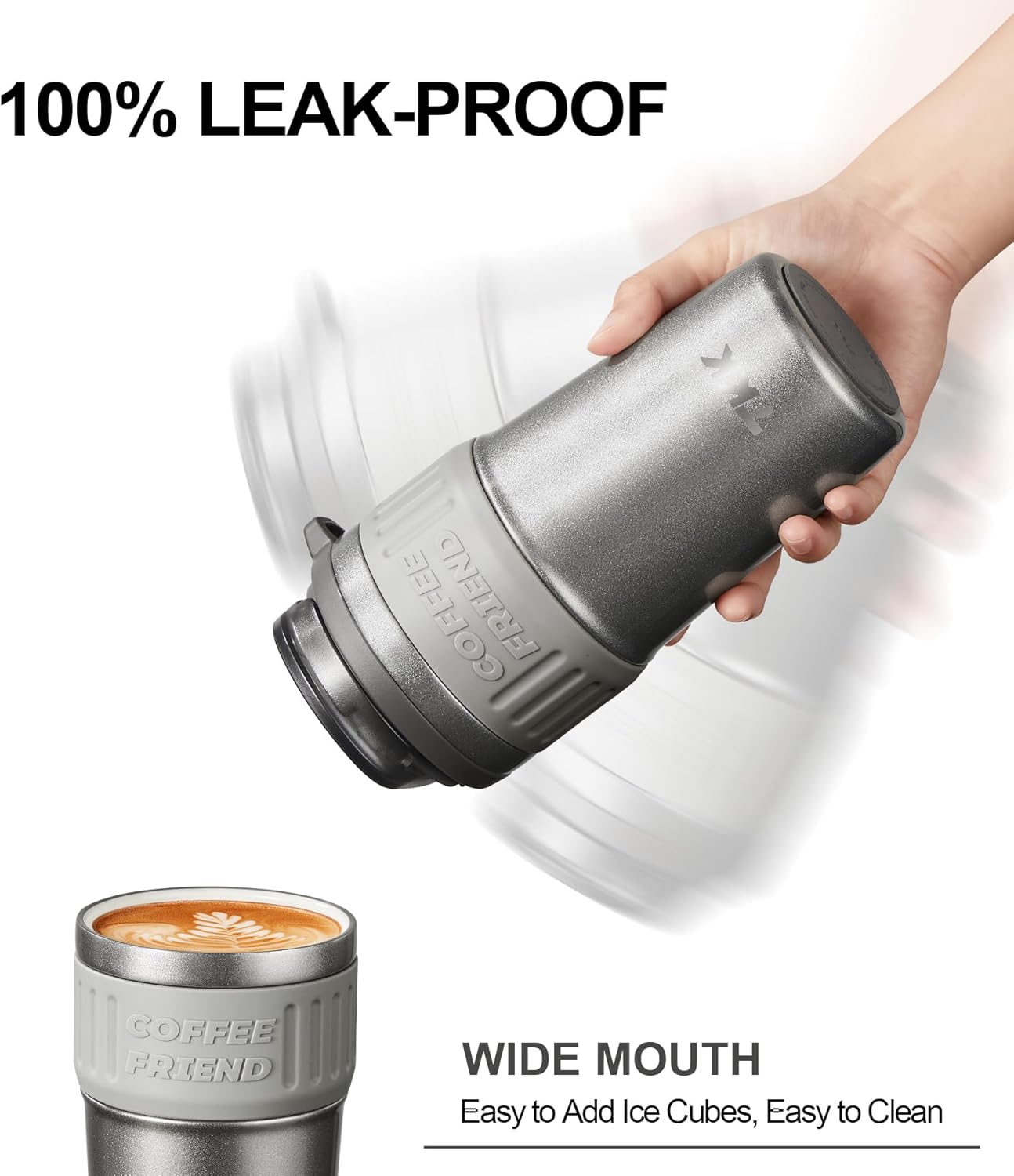 TKK Insulated Coffee Mug with Ceramic Coating, 21oz Iced Coffee Tumbler Cup with Straw Lid Double Wall Vacuum Leak Proof Travel Mug with Strap for Hot and Iced Beverage, Tungsten Steel