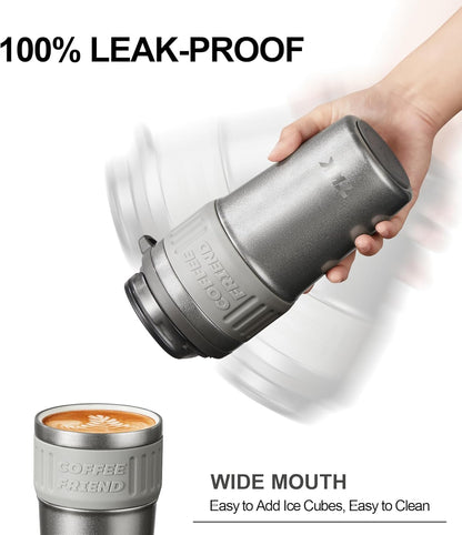 TKK Insulated Coffee Mug with Ceramic Coating, 21oz Iced Coffee Tumbler Cup with Straw Lid Double Wall Vacuum Leak Proof Travel Mug with Strap for Hot and Iced Beverage, Tungsten Steel