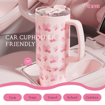 YOME 40oz Nurse Tumbler with Handle and Flip Straw | Stainless Steel Insulated Water Bottle | Keeps Drinks Cold | Dishwasher Safe | Cupholder Friendly | Gift Gym Travel Yoga