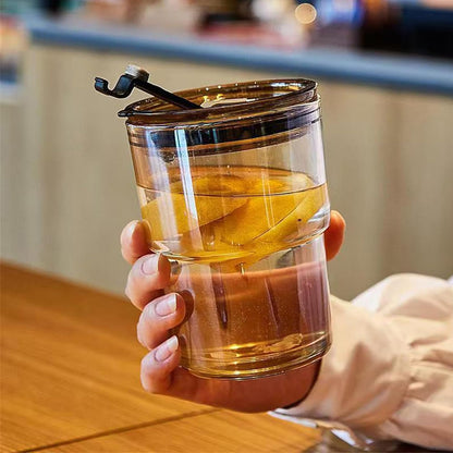 13oz Glass Tumbler with Straw and Lid Sealed, Carry On Reusable Iced Coffee Cups,Thick Wall Glass Coffee Drinking Glassware Cups