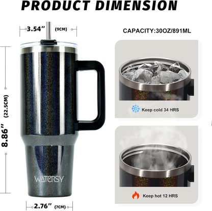 40 oz Tumbler with Handle,Tumbler with Lid and Straw,Double Wall Insulated Cup Stainless Steel Travel Mug(Cold for 34 Hours),Water Bottle for Iced Tea,Coffee,Cold Beverages(Purple)