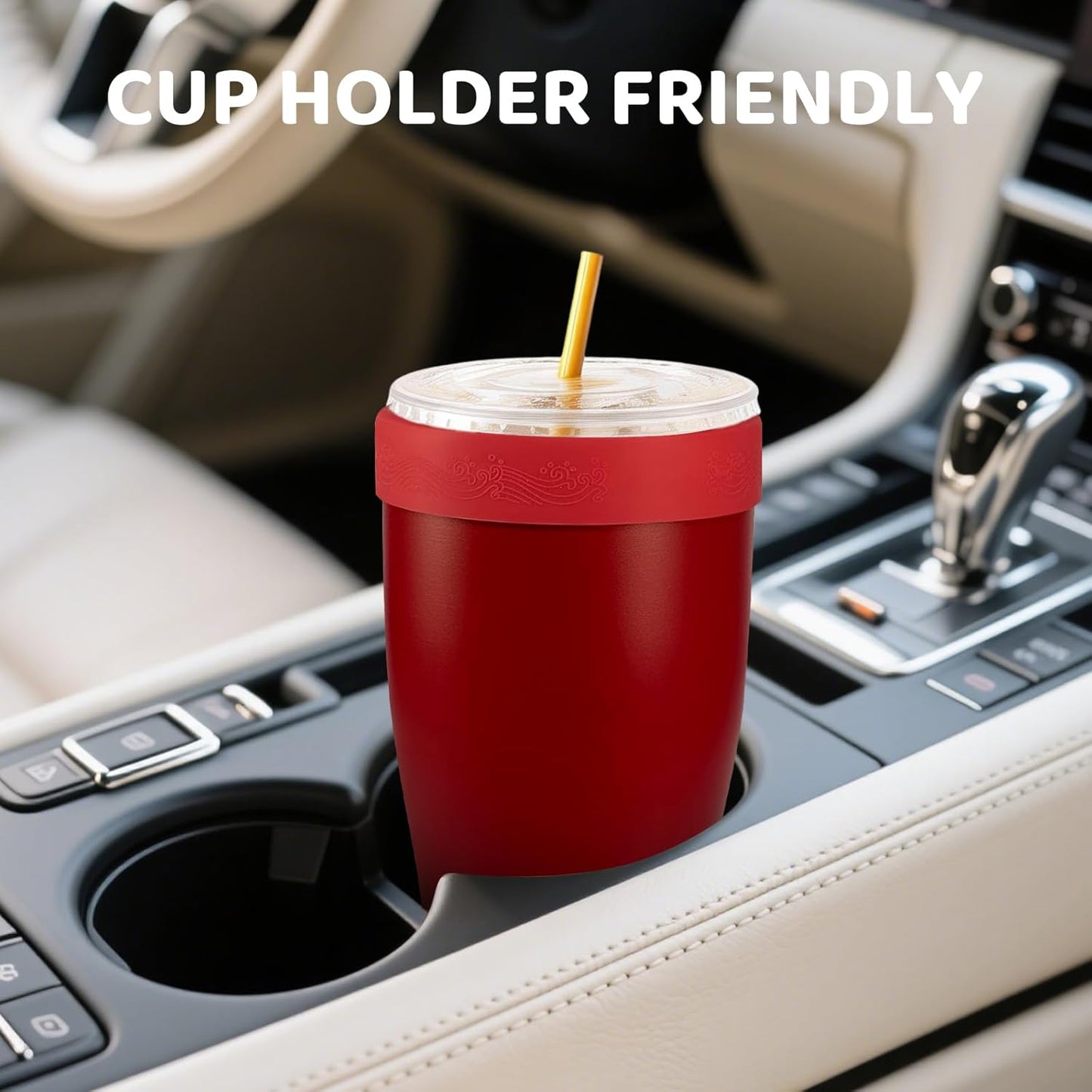 Universal Iced Coffee Sleeve,32oz Double Wall Stainless Steel Insulator Fits 16-32oz Starbucks/Dunkin/McDonalds Cups,Reusable Iced Coffee Cup Holder,Leak-Proof Tumbler for Hot,Cold Drink