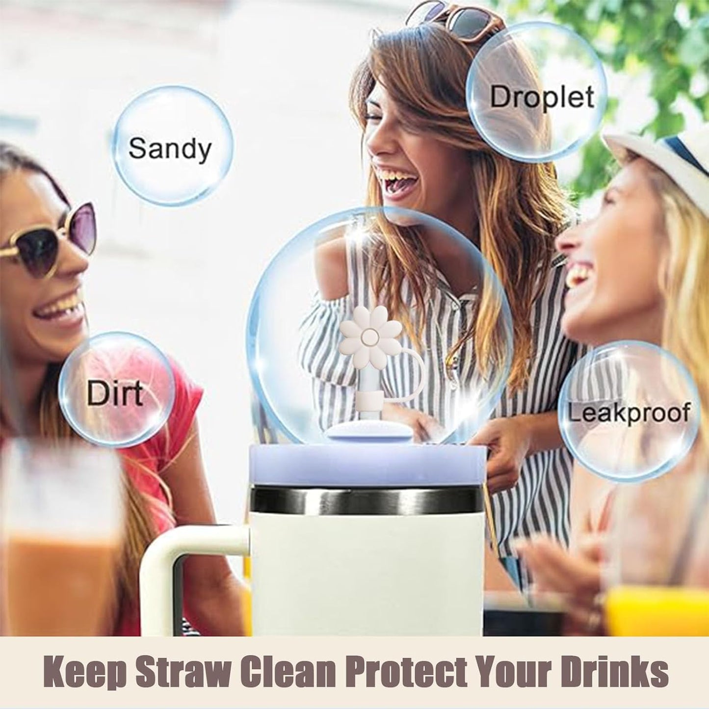 Flower Straw Covers Toppers for Stanley Cups 30&40 Oz Tumbler with Handle Accessories 4PCS Silicone Straw Caps Reusable Straws Tips Protectors for Stanley Cup 10mm 0.4in Straws,Off White