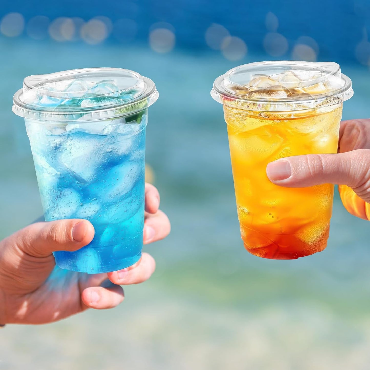 BYSNOW 100 Pack 16 oz Clear Plastic Cups with Lids, Disposable Iced Coffee Cups with Sip Lids, Sturdy Plastic Smoothie Cups for Cold Drinks