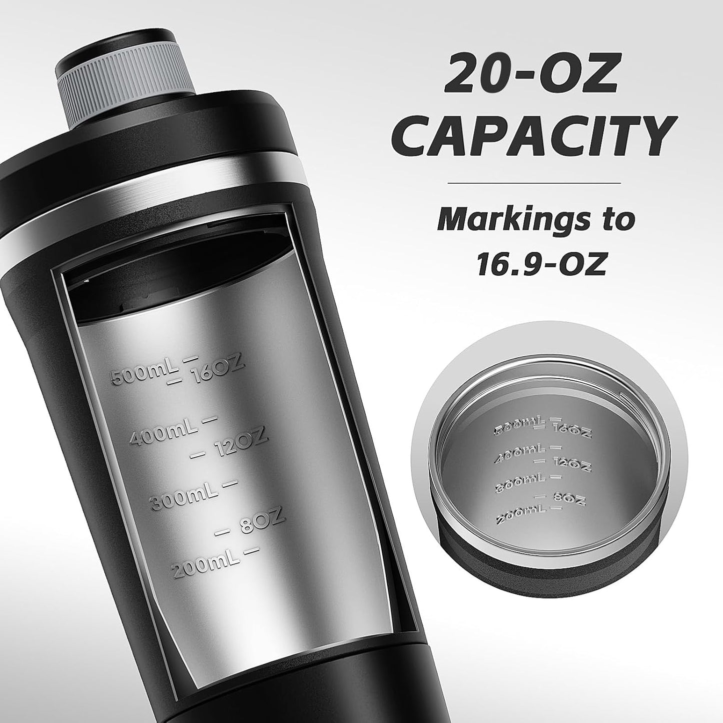 PROCHAIN Insulated Stainless Steel Shaker Bottle, Metal Shaker Cup for Protein Shakes with Storage, Leak-Proof Twist Lock Lid, Perfect for Gym Sports, 20 oz