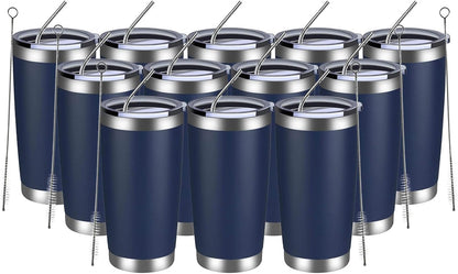 MEWAY 20oz Tumbler Cup Double Wall Vacuum Insulated Travel Mug Bulk, Stainless Steel Tumblers with Lid and Straw, Durable Powder Coated Coffee Cups for Cold & Hot Drinks (Navy, 1)